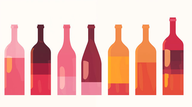 Ilustração garrafas de vinho coloridas isoladas no fundo branco - papel de parede minimalista