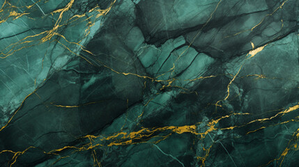 Polished Green marble texture background with cracked gold veins details, space for text
