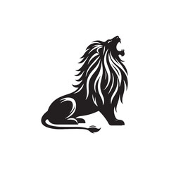 Fototapeta premium Roaring Lion Silhouette: Jungle Monarch's Roar, Regal Mane Outlined, Dark Wilderness Majesty Captured in Bold Darkness - Lion Roaring Silhouette 
