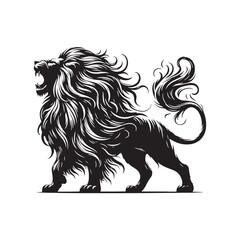 Lion Roaring Silhouette: Untamed Roar's Shadow, Bold Mane in Striking Outline, Jungle Sovereign Echoing in Darkened Form - Roaring Lion Silhouette
