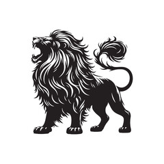 Roaring Lion Silhouette: Regal Mane Outlined, Jungle Sovereign's Roar Captured in Bold Darkness, Untamed Majesty - Lion Roaring Silhouette
