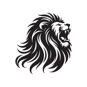 Lion Roaring Silhouette: Untamed Majesty, Bold Mane in Striking Outline, Roar Echoing in Jungle Sovereign Darkness - Roaring Lion Silhouette
