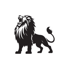 Roaring Lion Silhouette: Ferocious Roar Resonating, Dark Wilderness Majesty, Mane in Striking Outline - Lion Roaring Silhouette
