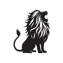Roaring Lion Silhouette: Ferocious Roar's Shadow, Dominant Mane Outlined in Wilderness Dark - Lion Roaring Silhouette
