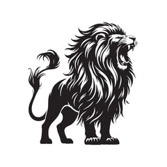 Roaring Lion Silhouette: Dark Wilderness Majesty, Fierce Roar Echoing Through Shadows - Lion Roaring Silhouette
