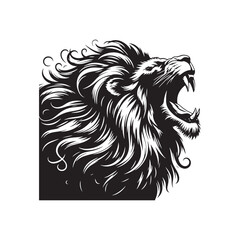 Lion Roaring Silhouette: Dominant Roar's Silhouette, Regal Mane in Darkened Majesty - Roaring Lion Silhouette
