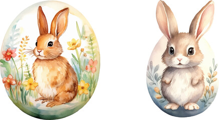 cute bunny easter egg watercolor vector illustration