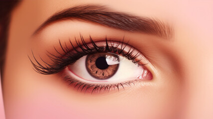 Close-up of a beautiful woman's eye with long eyelashes. - Powered by Adobe