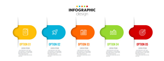 Vector timeline for infographics template diagrams, graphs, presentations and business concept charts with 5 options. - obrazy, fototapety, plakaty
