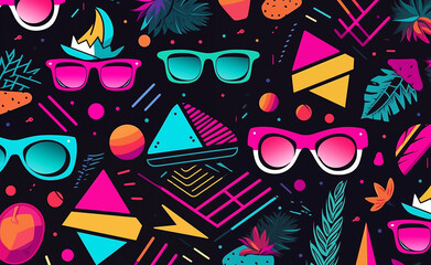 Back to the Future: Embracing Nostalgia with Retro Vibes. Retro 1980s or 90s trendy background pattern.  - obrazy, fototapety, plakaty