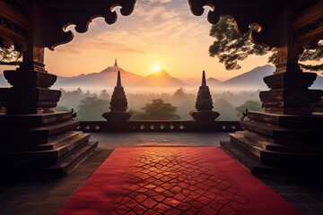Ancient temples or shrines during sunrise or sunset, leaving room for reflections on spirituality - obrazy, fototapety, plakaty