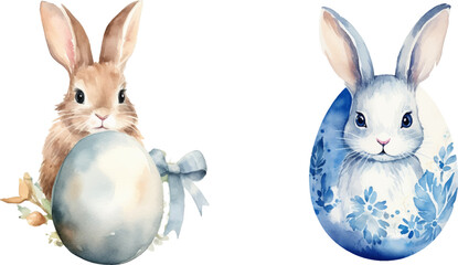 cute bunny easter egg watercolor vector illustration