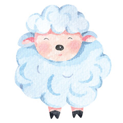 Cartoon cute sheep painted in watercolor.Lamb illustration.Farm animals.Suitable for children.
