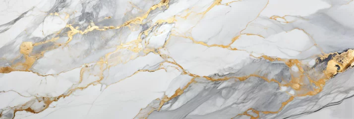Foto auf Glas Polished White marble texture background with cracked gold veins details, space for text © daniel