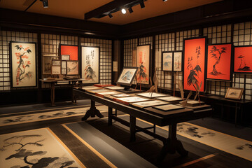 Ukiyo-e or woodblock prints display, with room for a message on artistic legacy - obrazy, fototapety, plakaty