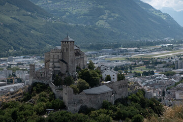 The basilica of Valere on top of the hill in Sion on a sunny day