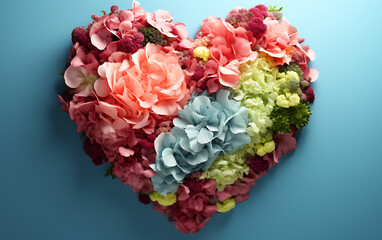 A view of love with a pastel background and heart shape with flowers