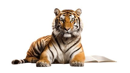 Isolated Tiger Studying Book on a transparent background