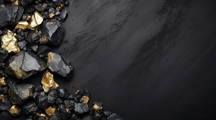 Black and gold stone banner with nuggets.