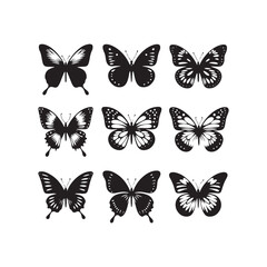 Fototapeta premium Celestial Butterflies: Set of Butterfly Silhouette, Ethereal Flight, and Cosmic Nature Wonders in Detailed Shadows 