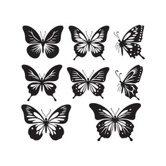 Set of Butterfly Silhouette: Graceful Winged Beauties, Fluttering Elegance, and Delicate Insect Shadows for Design Inspiration
