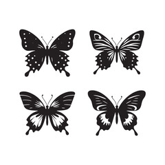 Enigmatic Forest Ballet: Set of Butterfly Silhouette, Woodland Whispers, and Nature's Enchanting Dance
