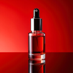 Perfume bottle on a red background.
