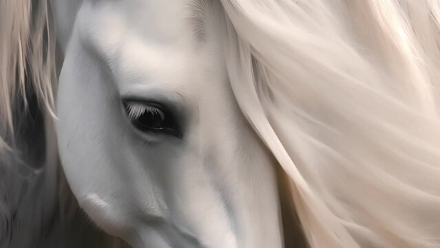 beautiful horse mane moving in the wind, welsh pony running with long mane, galloping horse, equine portrait close up close up hair wave mp4