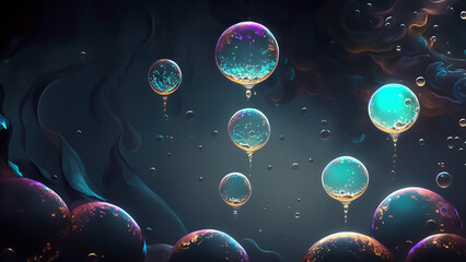 Wallpaper with a macro view of colorful abstract bubbles on a dark background.