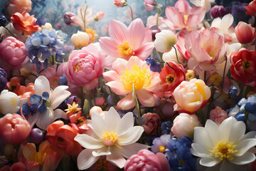 Obraz na płótnie Canvas Tulips Galore Blooms Everywhere, a Burst of Colorful Beauty.