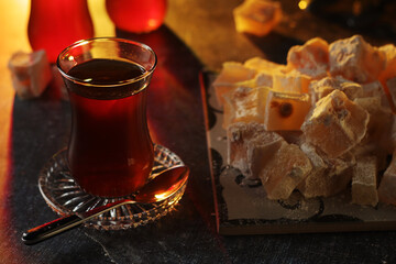 Traditional Turkish lokum with tea