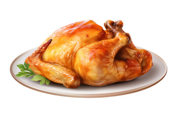 roasted chicken on a plate on transparent background