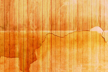 Old brown wood pattern concrete wall Beautiful and colorful background. Space. Design. Cracked, broken, crumbling. Color gradient. Rough backdrop.