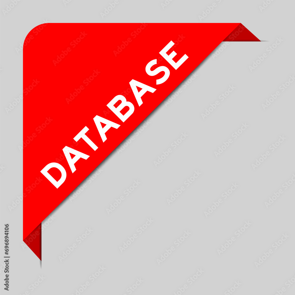 Sticker Red color of corner label banner with word database on gray background