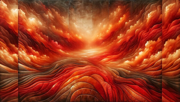 Beautiful original wide format background image in red-orange tones with texture of leather for design or creative work. 
