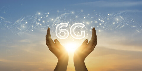 6G High-Speed Wireless Data Connections for Enhanced Business Productivity and Innovation. technology concept on virtual screen.