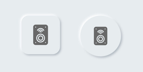 Wireless speaker solid icon in neomorphic design style. Audio signs vector illustration.