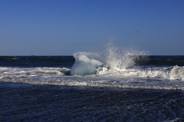 View on a iceberg on the Diamond Beach located south of the Vatnajökull glacier between the Vatnajökull National Park and the town of Höfn