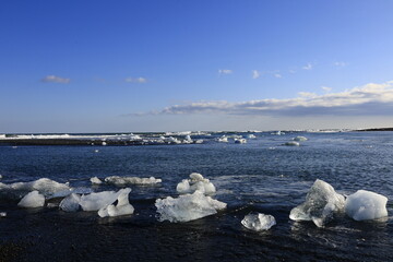 View on a iceberg on the Diamond Beach located south of the Vatnaj&ouml;kull glacier between the Vatnaj&ouml;kull National Park and the town of H&ouml;fn