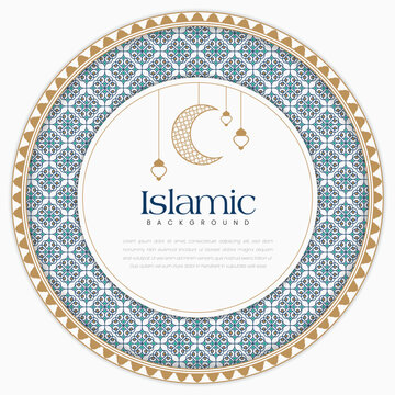 Islamic Ornamental Circle Mandala with Golden and Blue Color Arabesque Ornamental Luxury Mandala