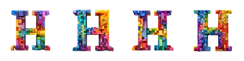 Alphabet made of colorful cubes, logotype, letter H isolated on a transparent background