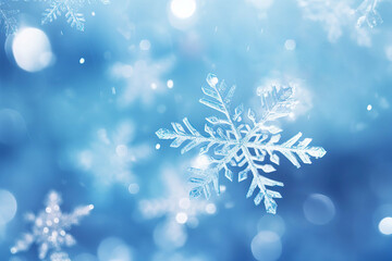 Fototapeta na wymiar Snowy Elegance in Close-up Snowflake Detail for Holiday Season. Winter background