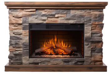 wood burning in fireplace on transparent background
