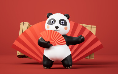 Cartoon panda with festive background, 3d rendering. © Vink Fan