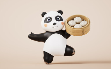 Cartoon panda and Chinese food baozi, 3d rendering. © Vink Fan