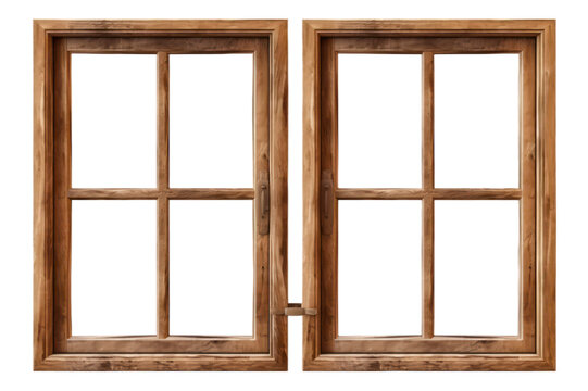 wooden window frame on transparent background