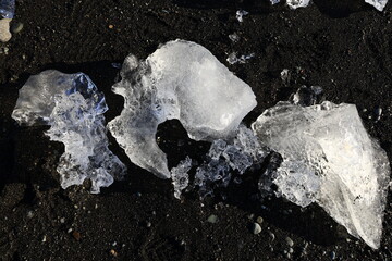 View on a iceberg on the Diamond Beach located south of the Vatnajökull glacier between the...