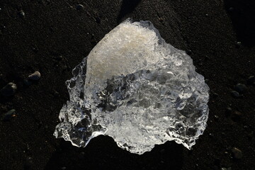 View on a iceberg on the Diamond Beach located south of the Vatnajökull glacier between the...