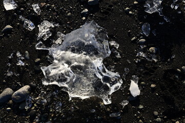 View on a iceberg on the Diamond Beach located south of the Vatnajökull glacier between the Vatnajökull National Park and the town of Höfn