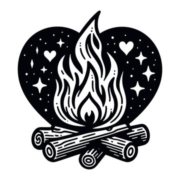 recommend clip art: campfire in a heart shape vector sketch